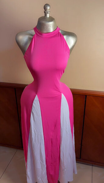 Robe longue élégante rose