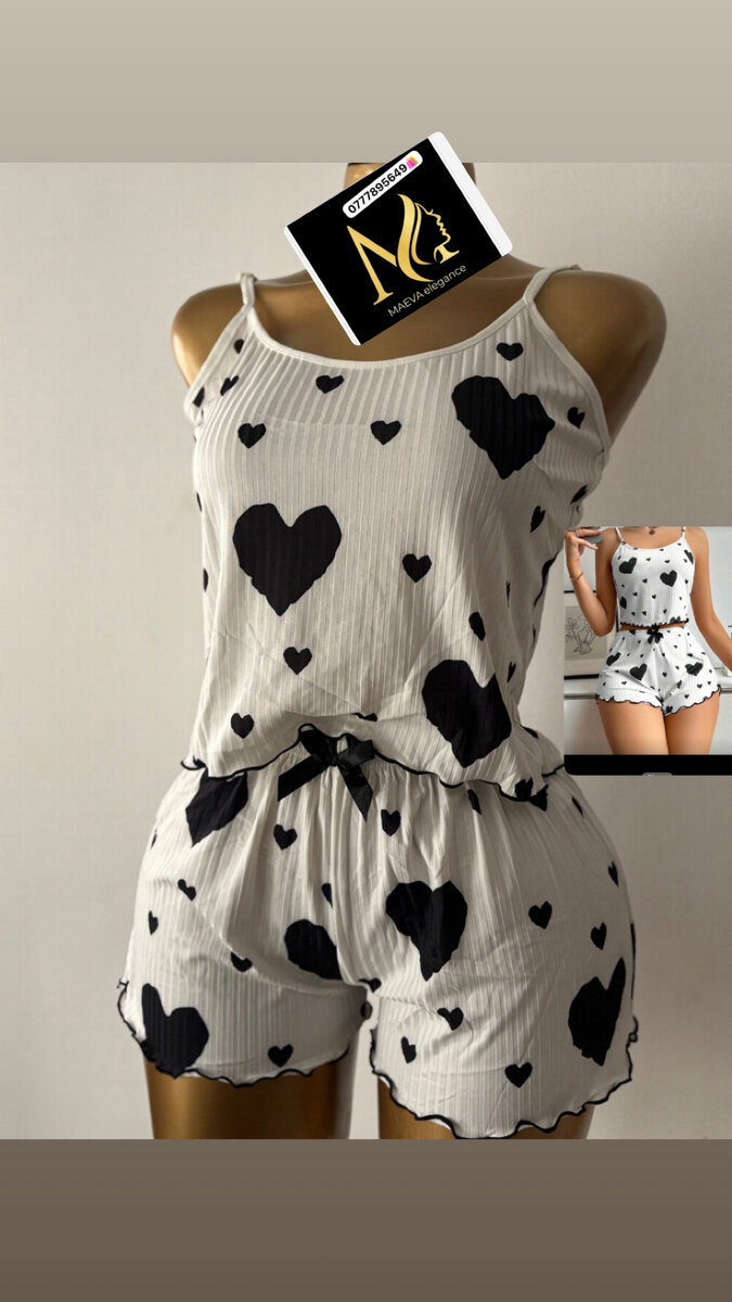 Pyjama court femme à cœurs