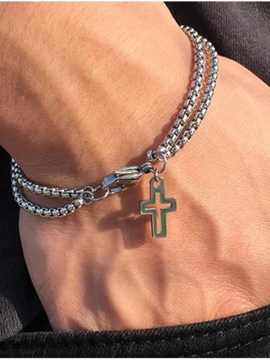 Men Silver cross bracelet
