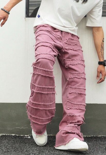 Jeans décontractés roses déchirés