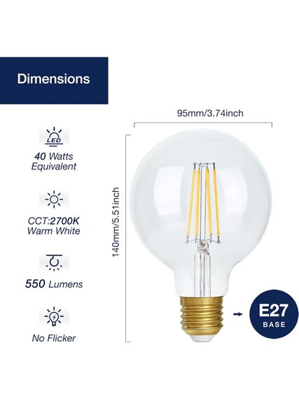 FLSNT Dimmable E27 Screw Bulb, 5.5W(40W Equivalent)
