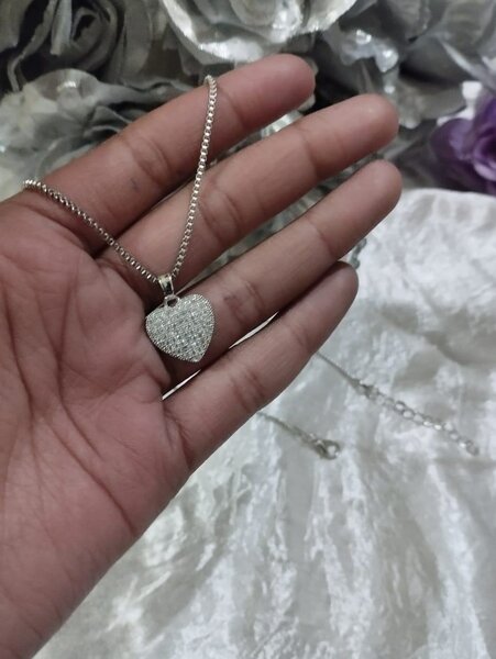 Heart Pendant Necklace Rhinestone Crystal Sterling Silver