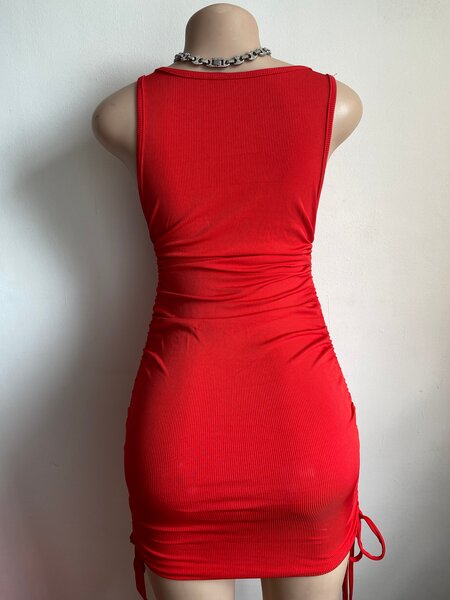 Red Ruched Bodycon Dress