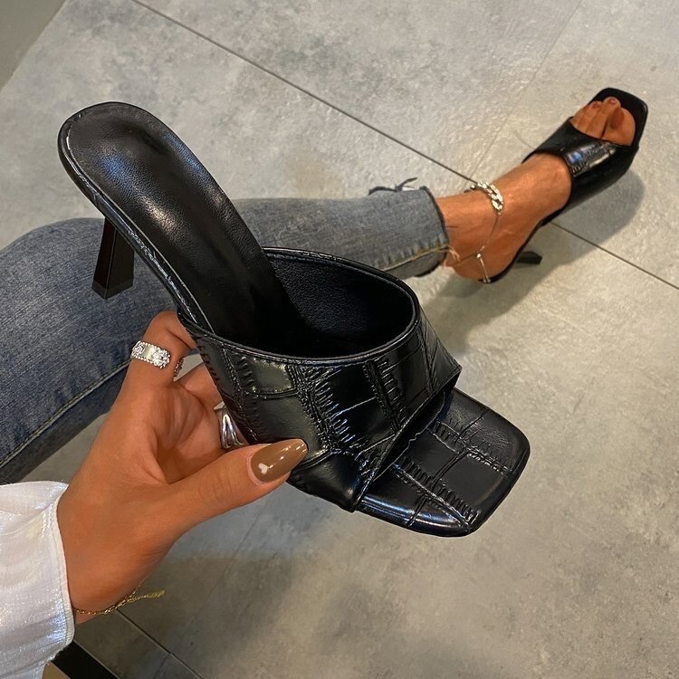 Black slipper heel