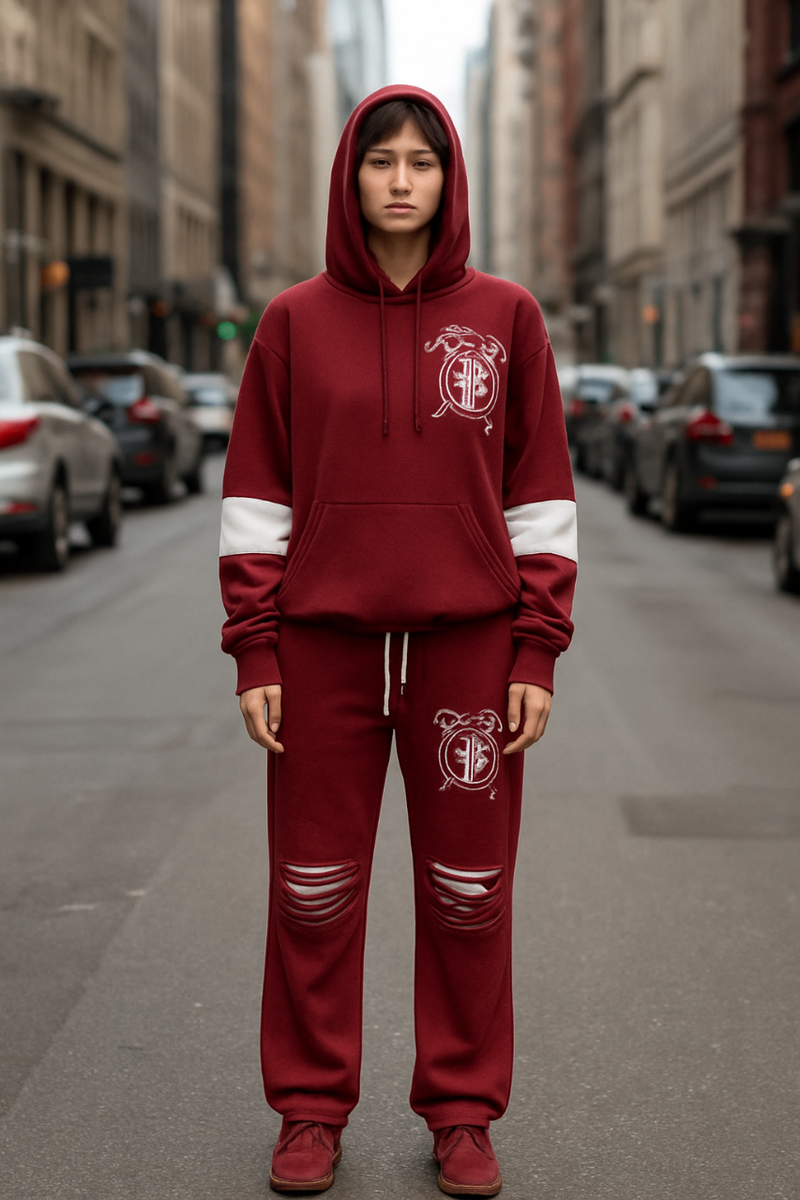 Ensemble hoodie et pantalon bordeaux