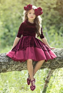 Mahroon, Babypink, Velvet, And Net, Flower Girl Dresses, ( Fabric Velvet, And Net) ( Size 03 Month To 16 Yrs)