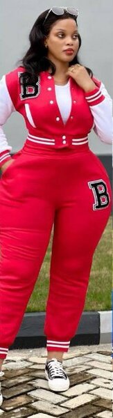 Sports suit, red with print, bomber jacket with buttons