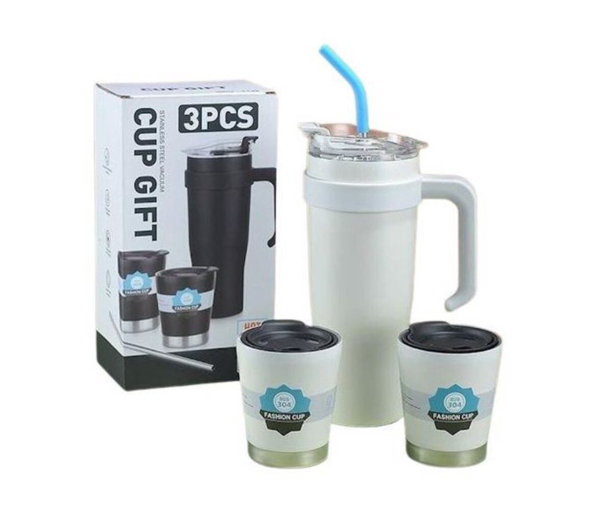3 Pieces Cup With Cover And Straw - Multicolor