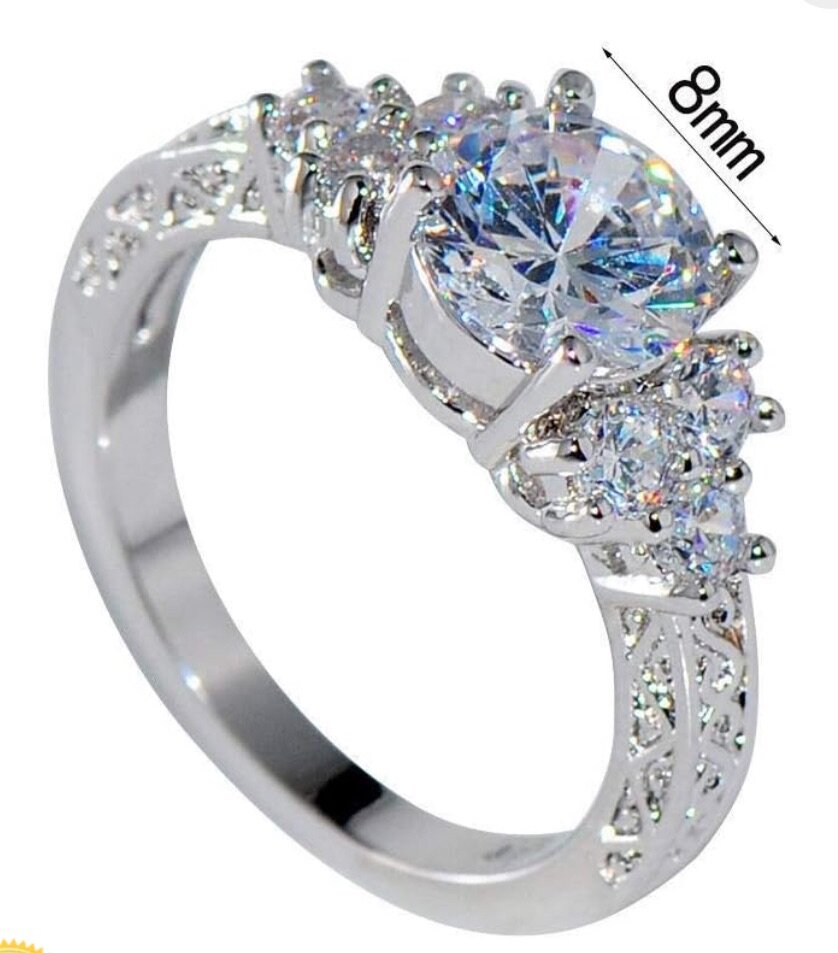 Large Round 8mm AAAAA Cubic Zirconia Diamond Sterling Silver