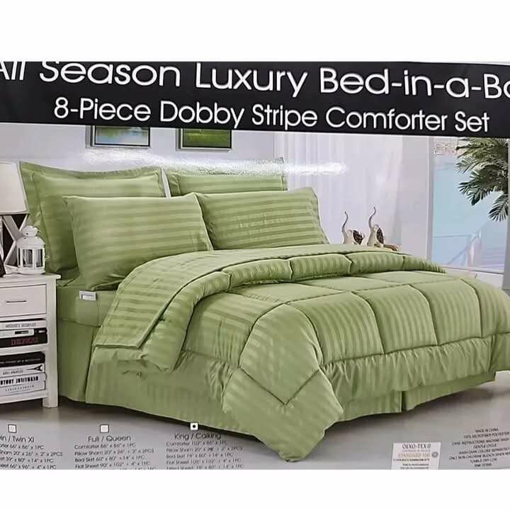Luxury 8 piece Dobby Strips Comforter Set King Size