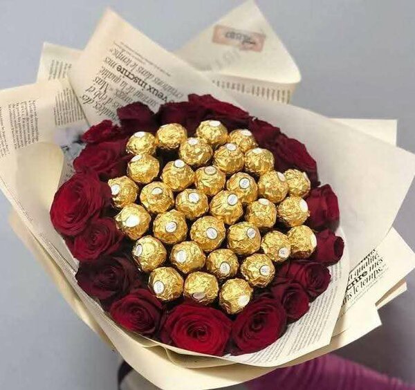 Bouquet chocolat et roses