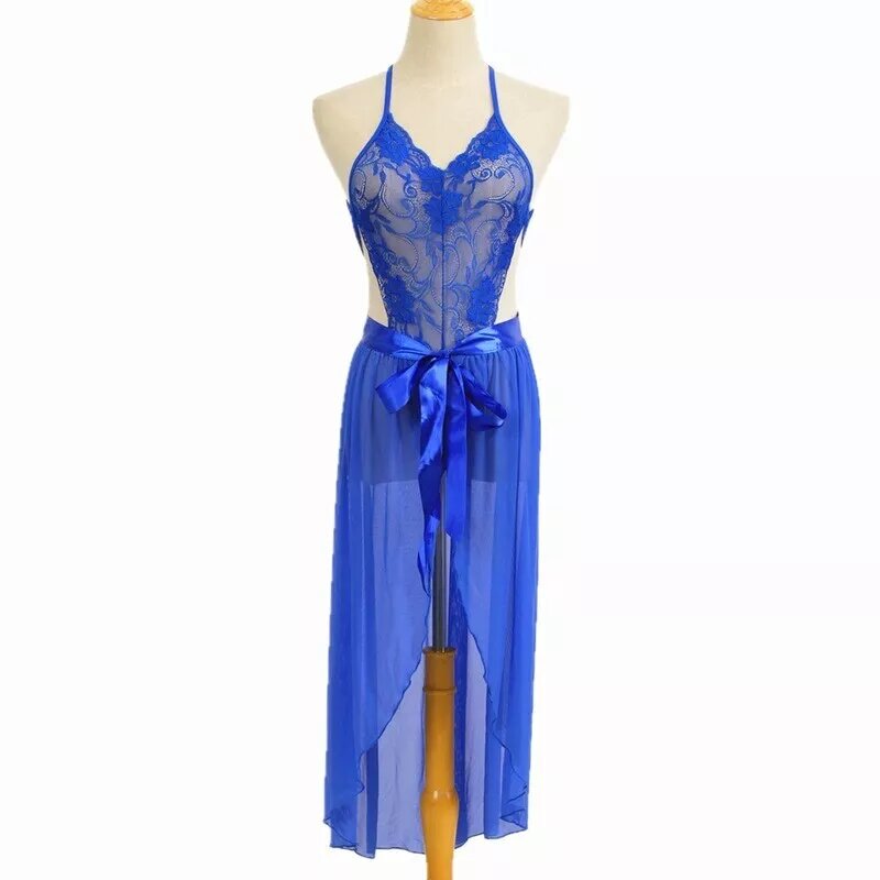 Women's Two Lace See Through Backless Strap Nightwear