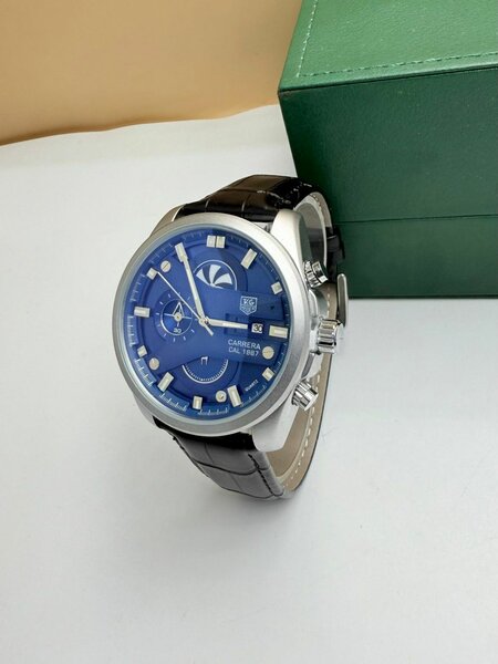Montre homme en cuir bleue