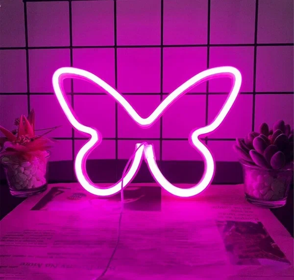 Lampe néon papillon rose