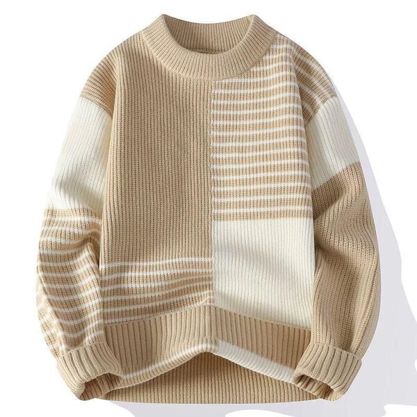 Pull en maille à carreaux beige