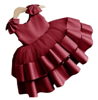 Flower Girl Dresses for Wedding Layers Bow Kids Princess Dress Bow Shoulder Kids Dresses ( Fabric Net And Silk)