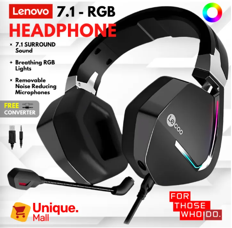 Lecoo RGB Gaming Headphones USB 7.1 Surround Sound 3.5mm Over-Ear Wired Headphones with Noise-Canceling Mic for PC, Laptop, and Gaming – Immersive Audio for Movies, Music, and Games – Adjustable Comfort & Style