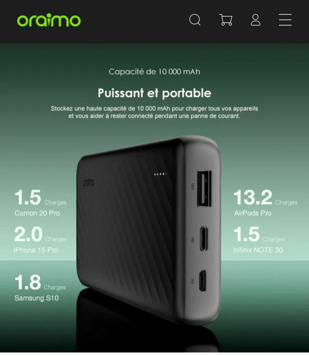 oraimo powerBanque 10.000mah