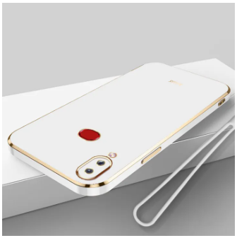 LECOMES for Samsung Galaxy A10s Back Cover with Lanyard Luxury 6D Plating Shiny Phone Case Soft Silicone Square Mobile Cases Pouch for Girls Boys