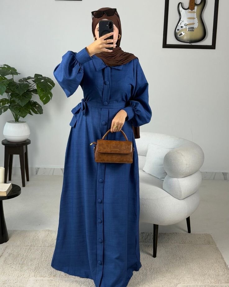 Robe longue chemise bleu