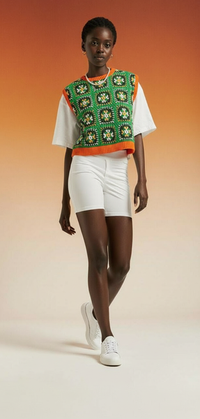 Pull sans manches crochet coloré