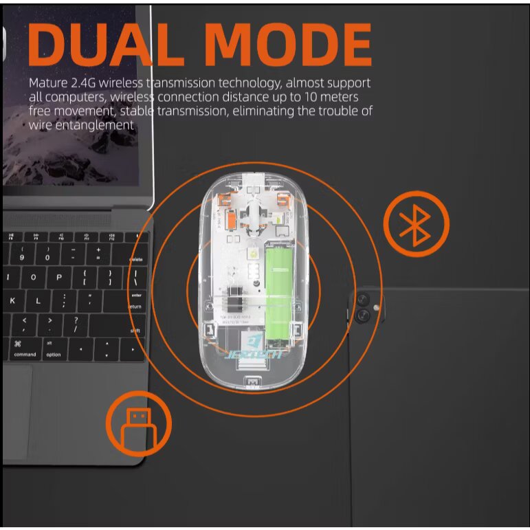 Bluetooth + 2.4G Transparent Rechargeable Mouse - dual Mode