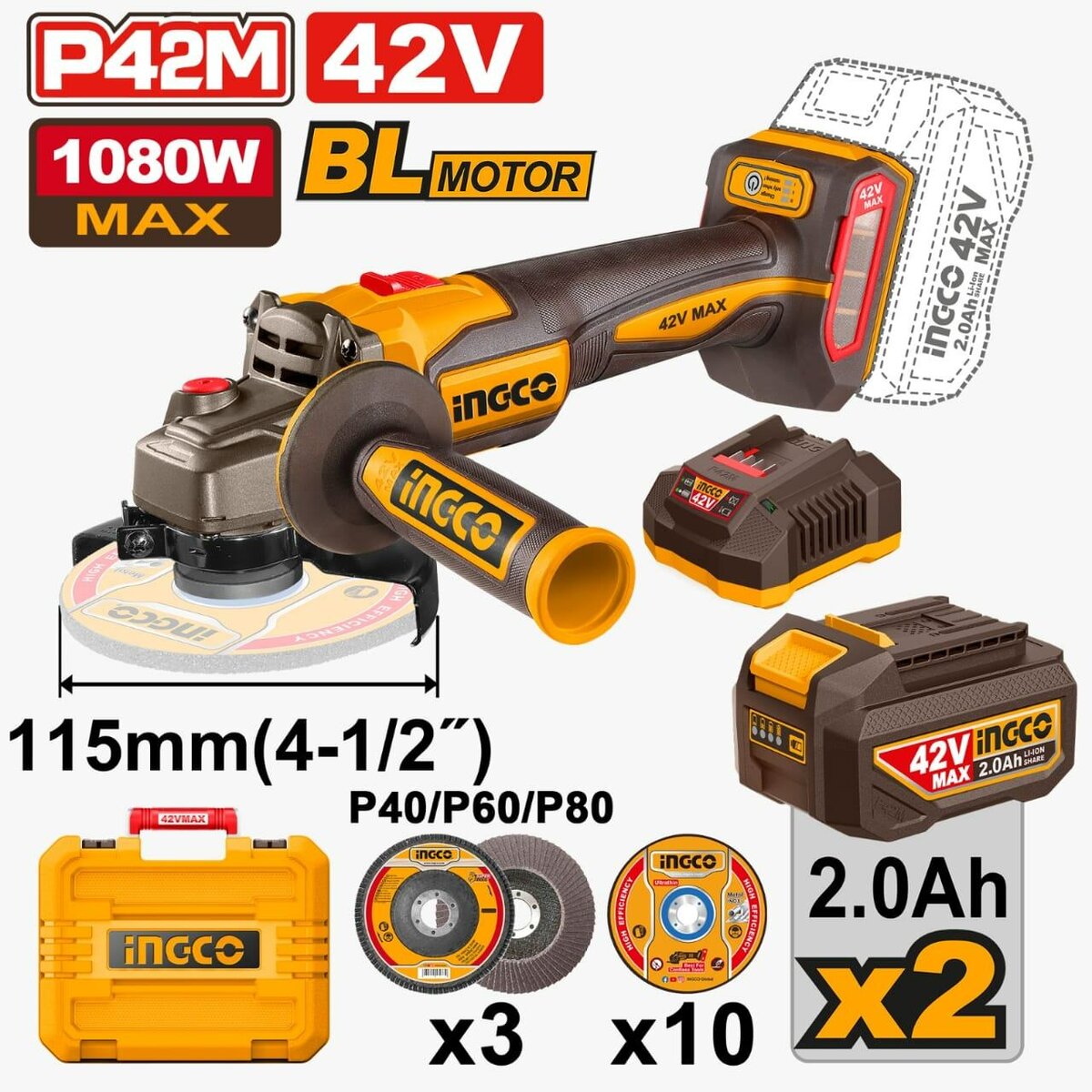 Meuleuse d'angle 42V INGCO