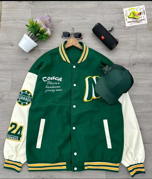 Varsity Jacket Homme Marron Vert