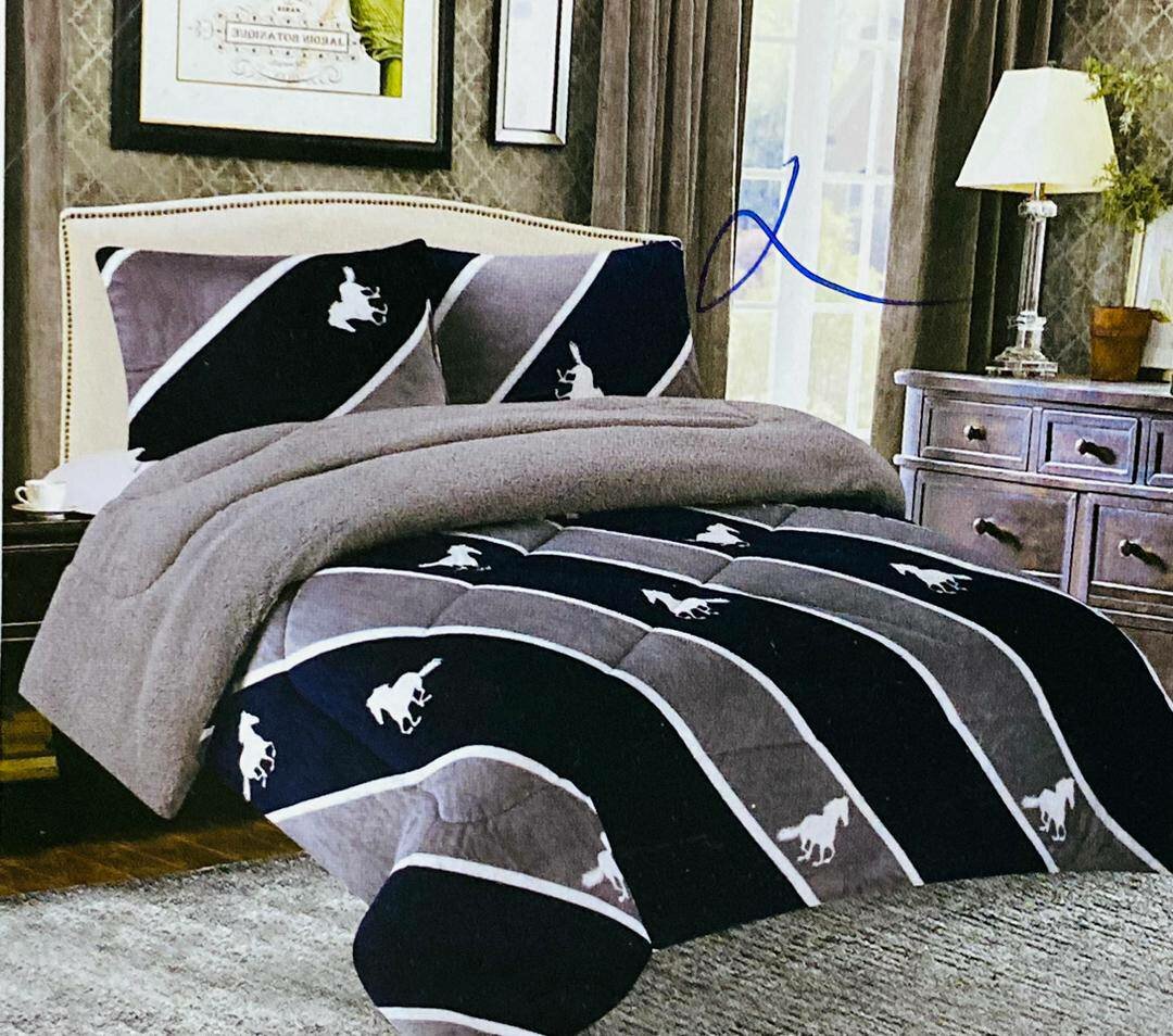 Set fluffy blanket +2 pillowcases, blue, blue-gray, Polo logo print