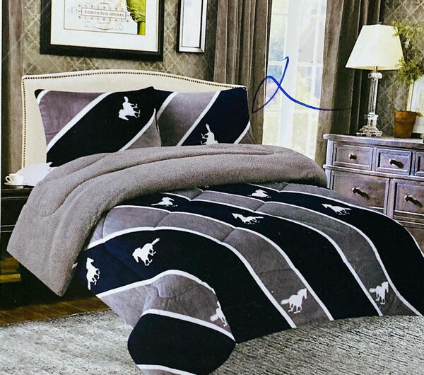 Set fluffy blanket +2 pillowcases, blue, blue-gray, Polo logo print