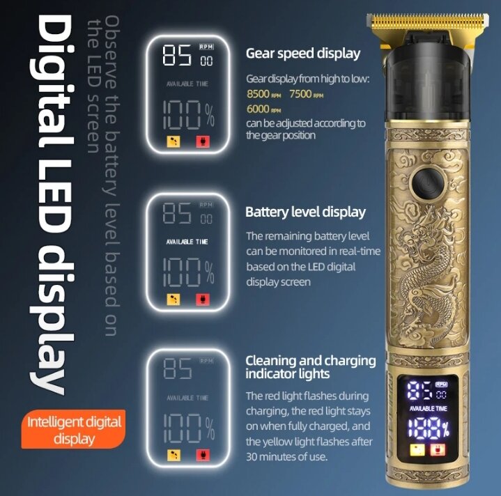 Tondeuse cheveux pro avec écran LED