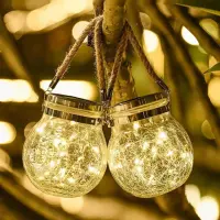 Solar Lights Hanging Outdoor Solar Lanterns Decorative Hanging Outdoor 30 LED Waterproof IP65,Cracked Glass Jar Garden Light