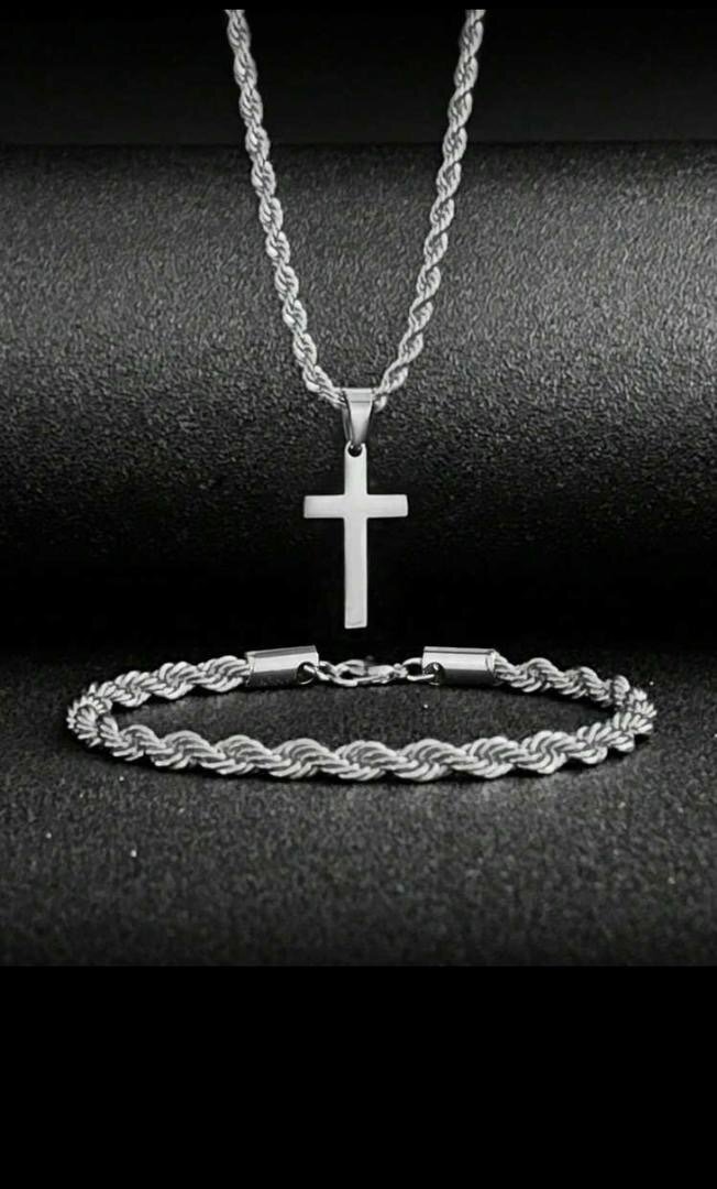 Parure croix acier inoxydable