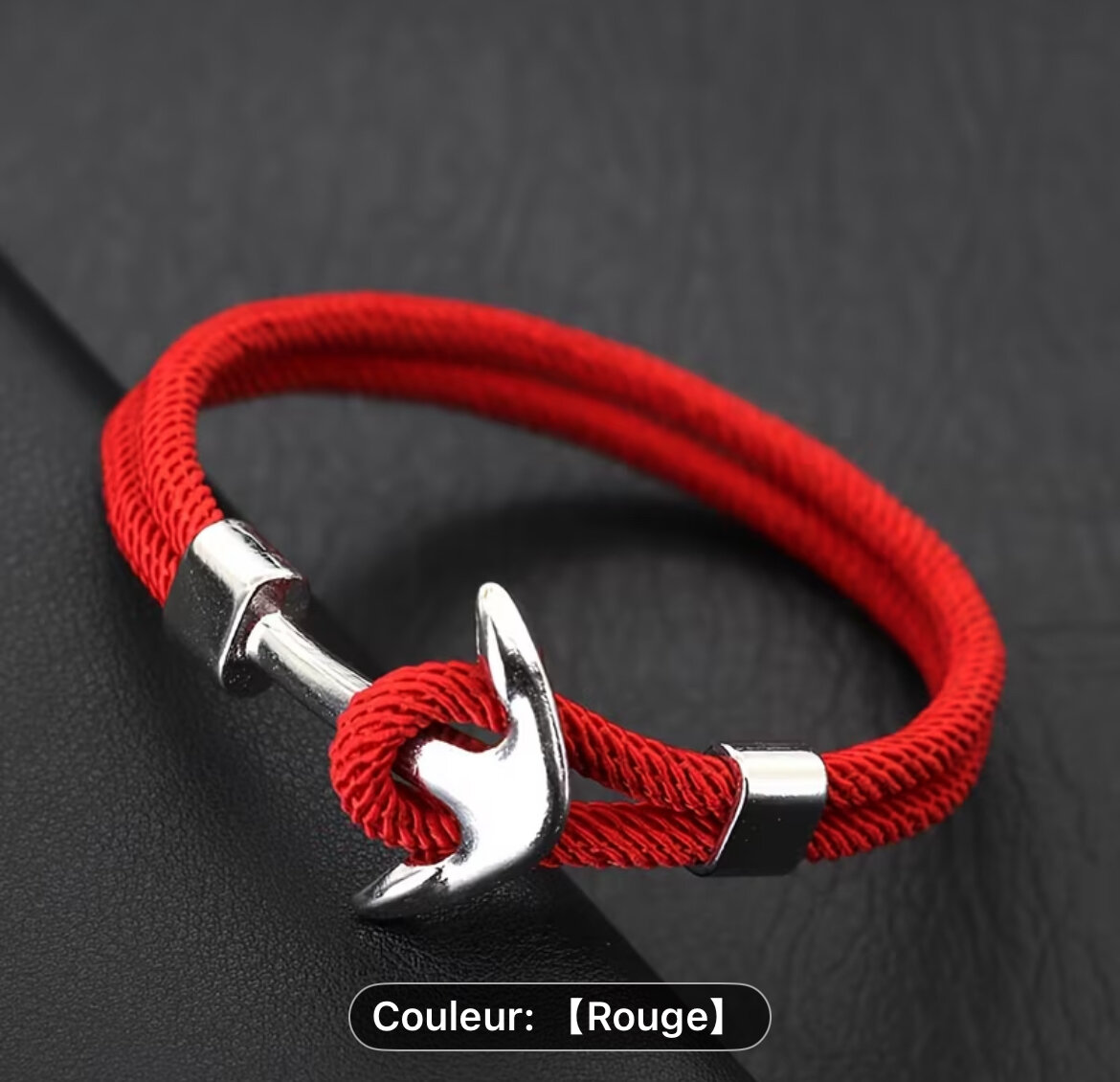 Bracelet avec ancre en corde rouge