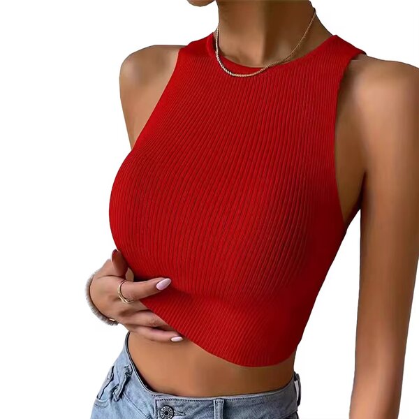 Red Ribbed Crop Top