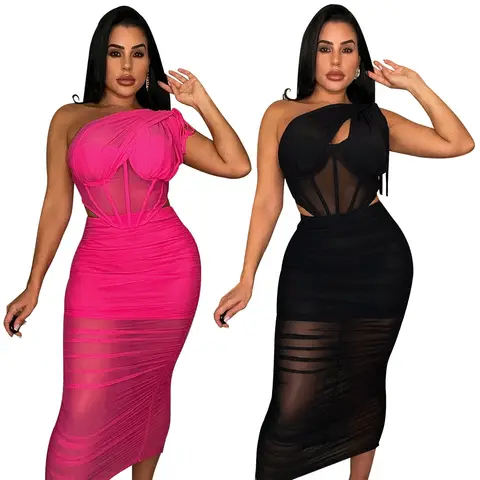 Mesh corseted two piece set