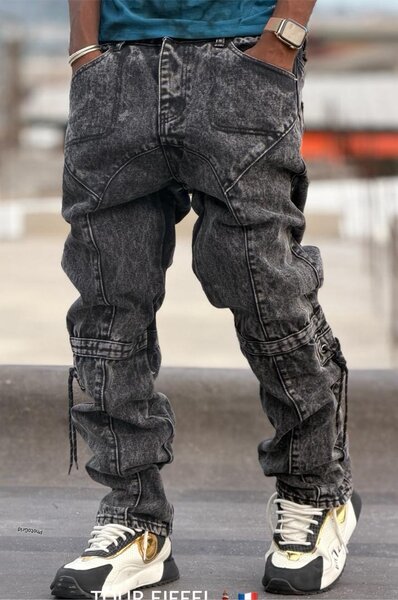 Jean cargo noir homme