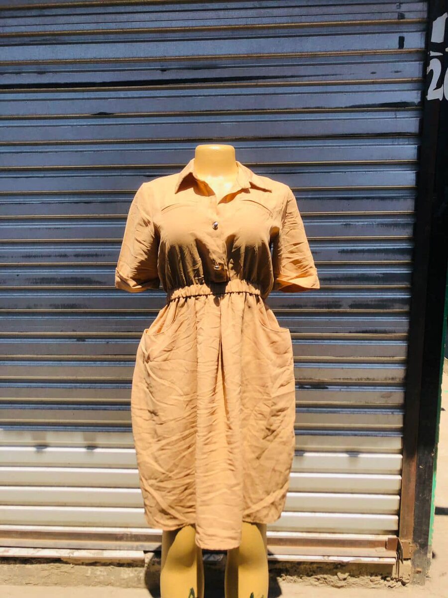 Short shirt dress in camel color