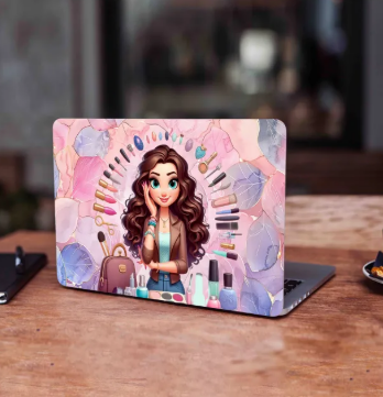 Art Girl With Makeup Brushes Laptop back cover / skin / sticker for girls / boys - Vinyl Sticker Decal - For All Laptops - Sizes 13 13.3 14.6 15 15.4 15.6 inches Laptop