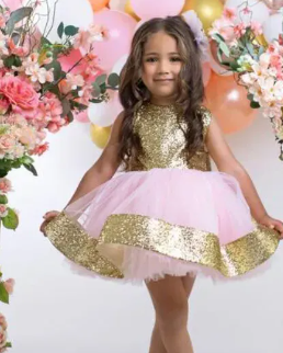 DESIGNER-KIDS-RUFFLE-FROCK-PINK ( Fabric Net And Sequin ) ( Size 03-To 16 Yrs)