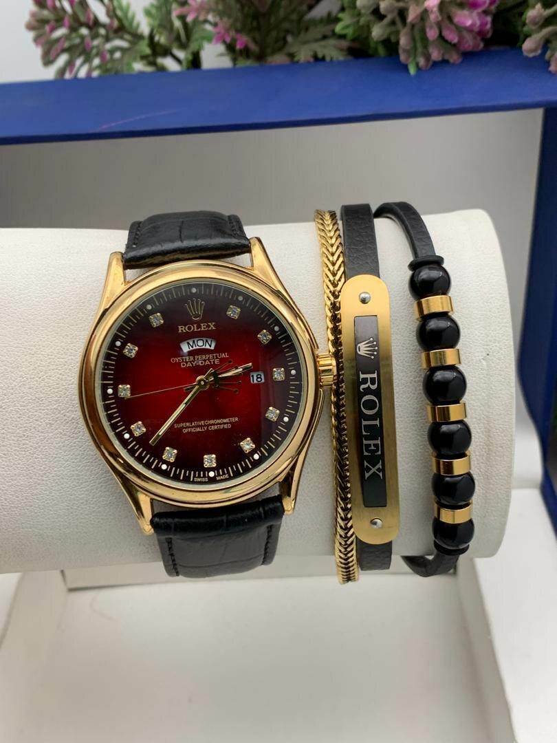 Leather watch and bracelet set