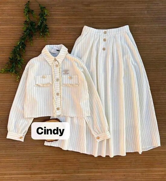 Ensemble jupe et chemisier rayés Cindy