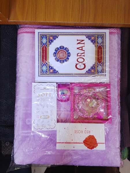 Tapis de prière Coran rose