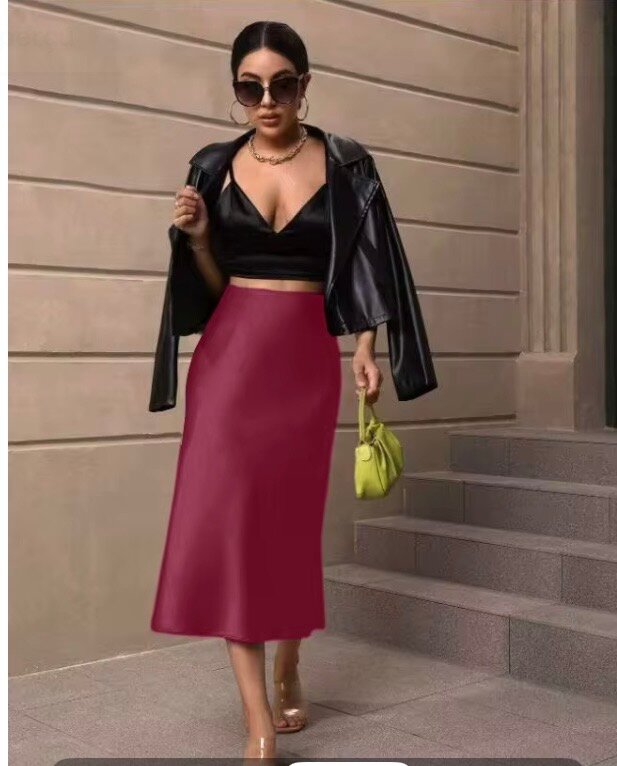 Jupe Midi Satinée Élégante