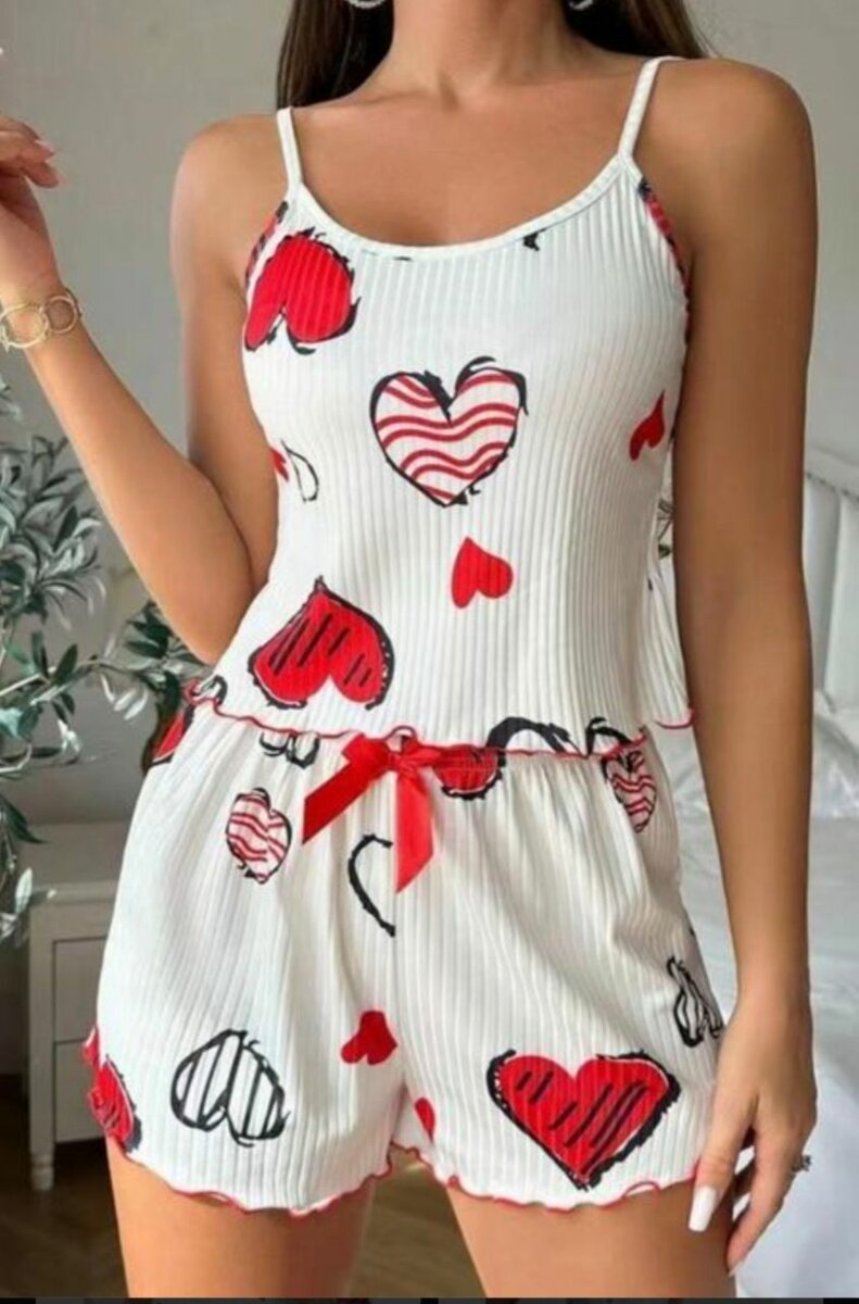 Ensemble pyjama cœur rouge pour femme