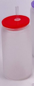 Plastic Lid Frosted Glass Can Shaped Glass Tumbler with Reusable Straw