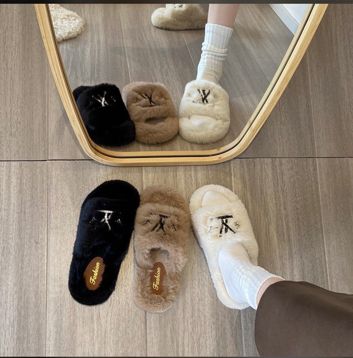 Louis Vuitton fur slides