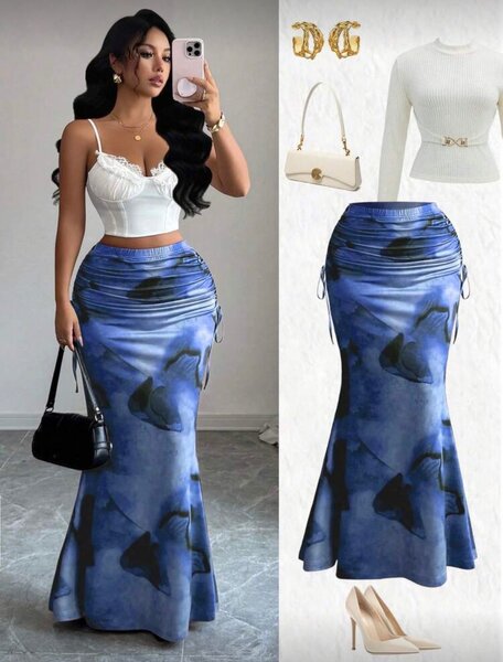 Jupe longue en soie imprimée