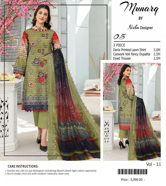 3 Pcs Women's Unstitched Lawn