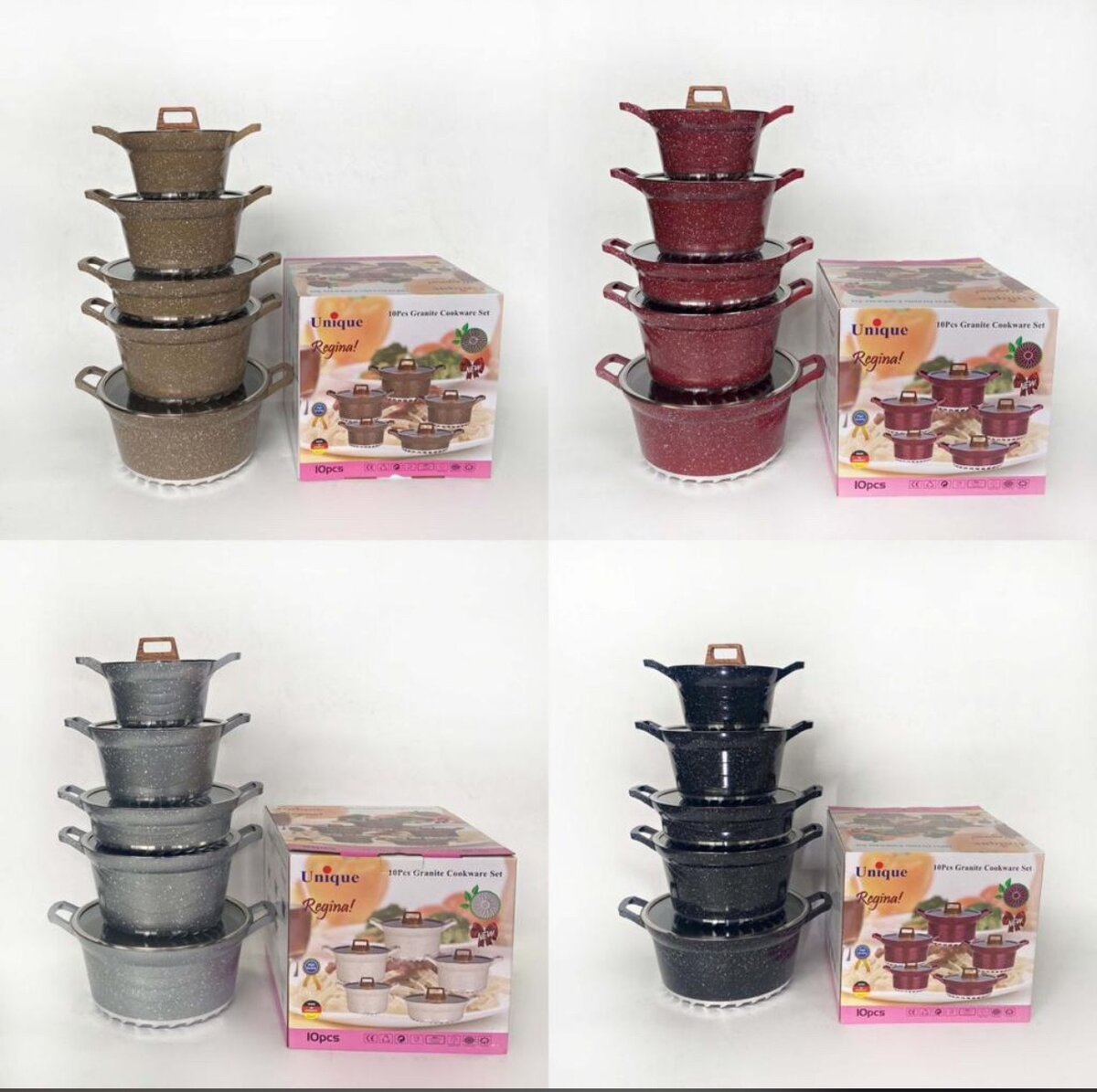 10pcs Granite nonstick cookware set -Red/Black